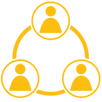 Three mini circles with an outline of a person in them connected by a larger circle