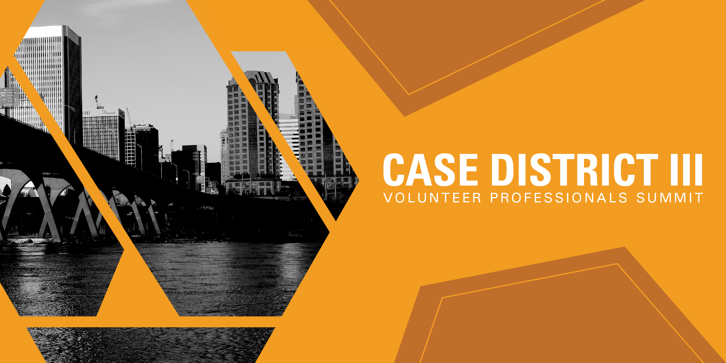 Gold background with geometric shapes promoting the CASE III Volunteer Summit