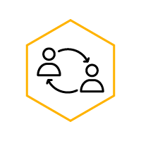 Abstract graphic of two people in a hexagon