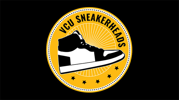 A black-and-white illustration of a sneaker in a gold circle and the title VCU Sneakerheads