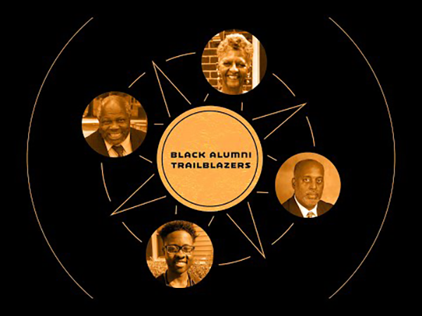 An image of the four Black Alumni Trailblazer panelists: Jim Elam, Zarron Moses, Gail Robinson and Charles N. Smith, Ed.D.