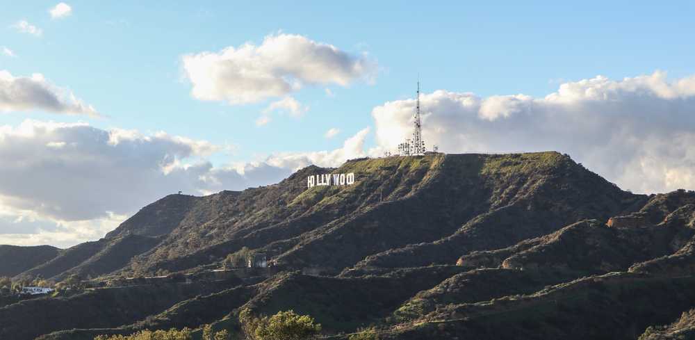A side angle view of the Hollywood sign.
