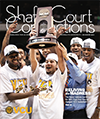 Shafer Court Connections summer 2021 with an image of the men’s basketball team holding a trophy in the 2011 A-10 tournament