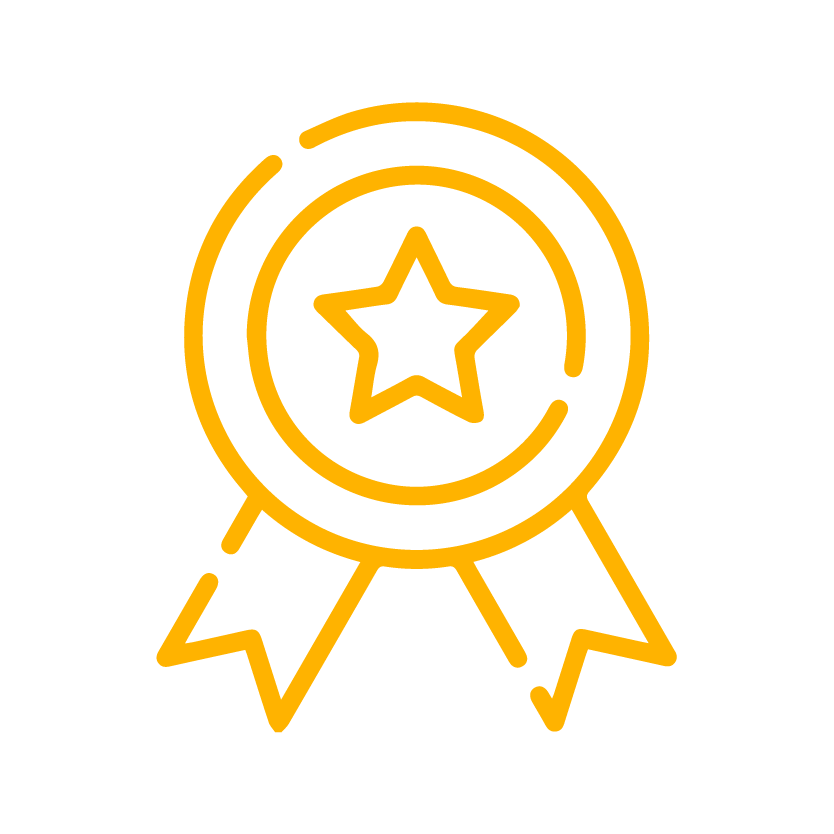 A gold outline of an award ribbon