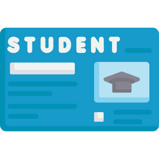 Vector drawing of a blue student ID card. Student image is replaced by a gradution cap.