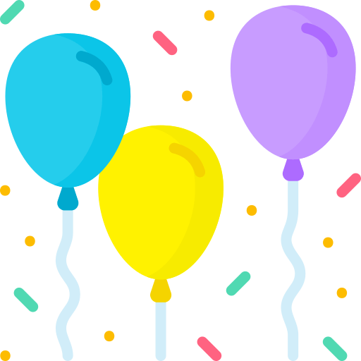 Vector drawing of multicolor balloons and confetti