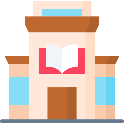 Vector drawing of a stylized version of a library version, with a large open book as a sign